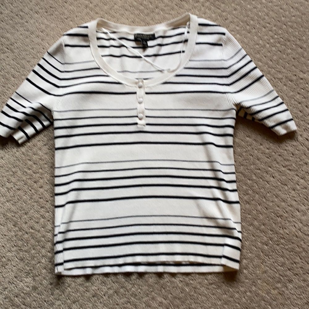 Banana Republic Stretch Cotton Striped Henley Top Size Large Black White